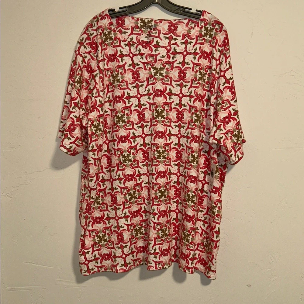 Croft & Barrow 3X Cotton Ornate Print Classic Split neck Short Sleeve Tee